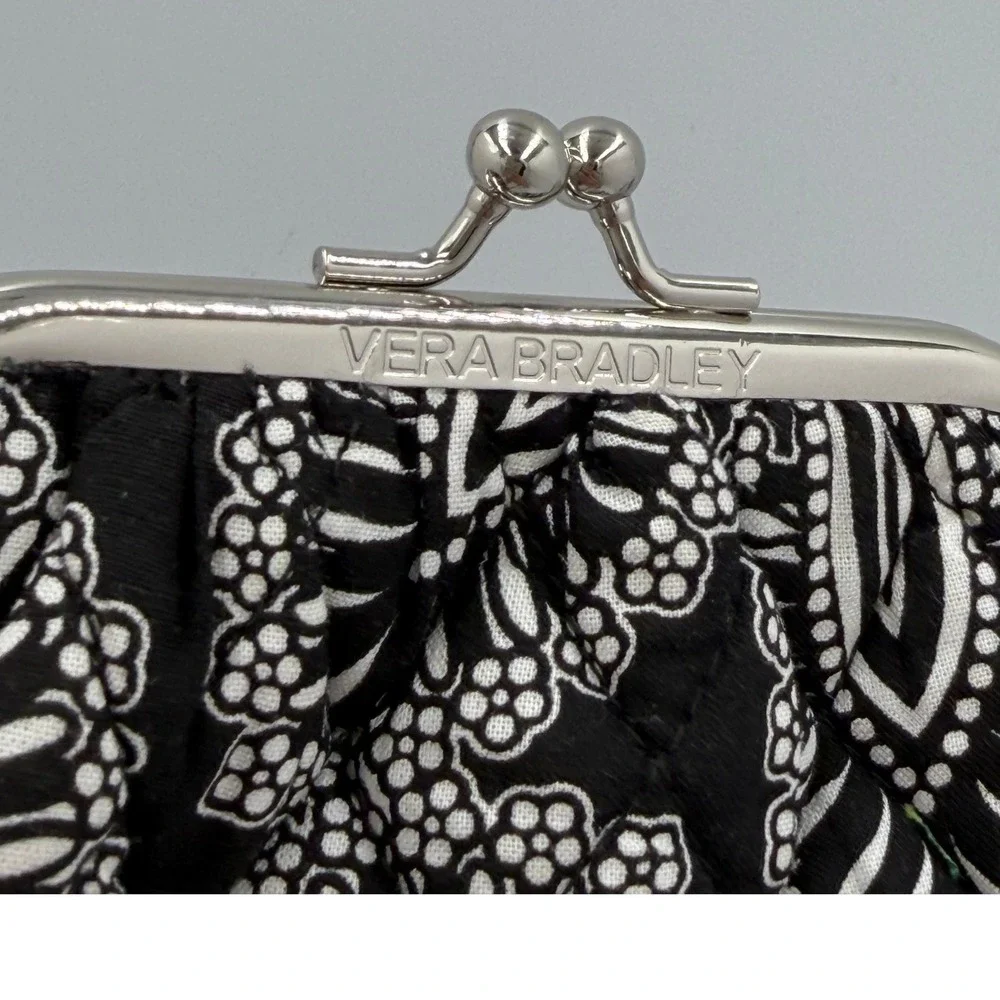 Vera Bradley Coin Purse Black White Paisley Kisslock Clasp Pouch